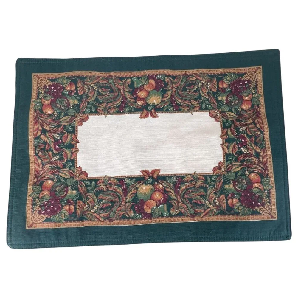 Set Of 4 Thanksgiving Fruit‎ & Vine Placemats Green Border 18